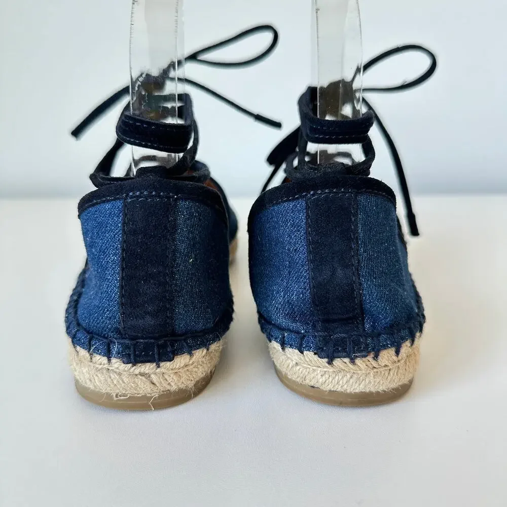 FRYE Leo Denim Espadrilles Wrap Up Lace Navy Size 7M